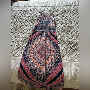 London Times Sleeveless Keyhole Halter Neck Maxi Dress, size M